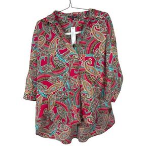 NEW Boho Chic Womens Pink Paisley Print‎ Tunic Blouse Shirt Size M NWT Flowing